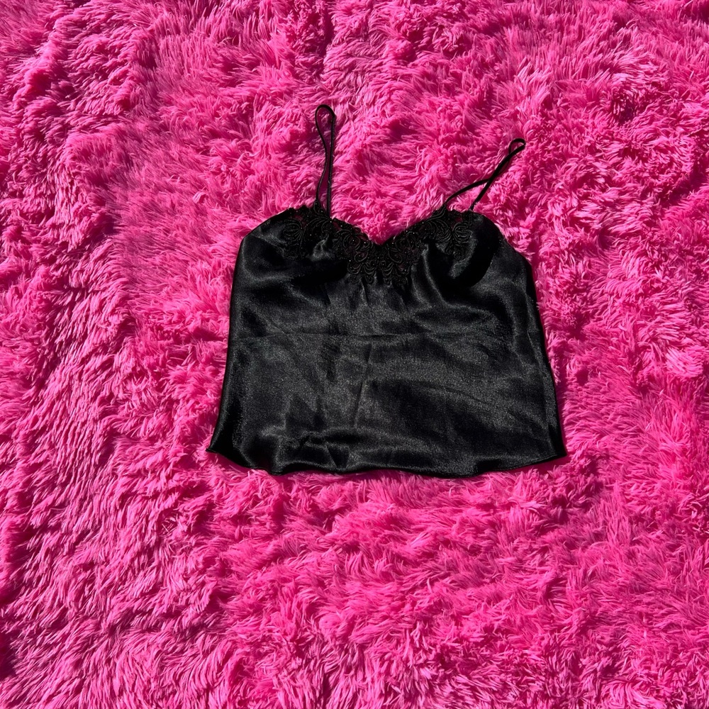 vintage beaded black slip top